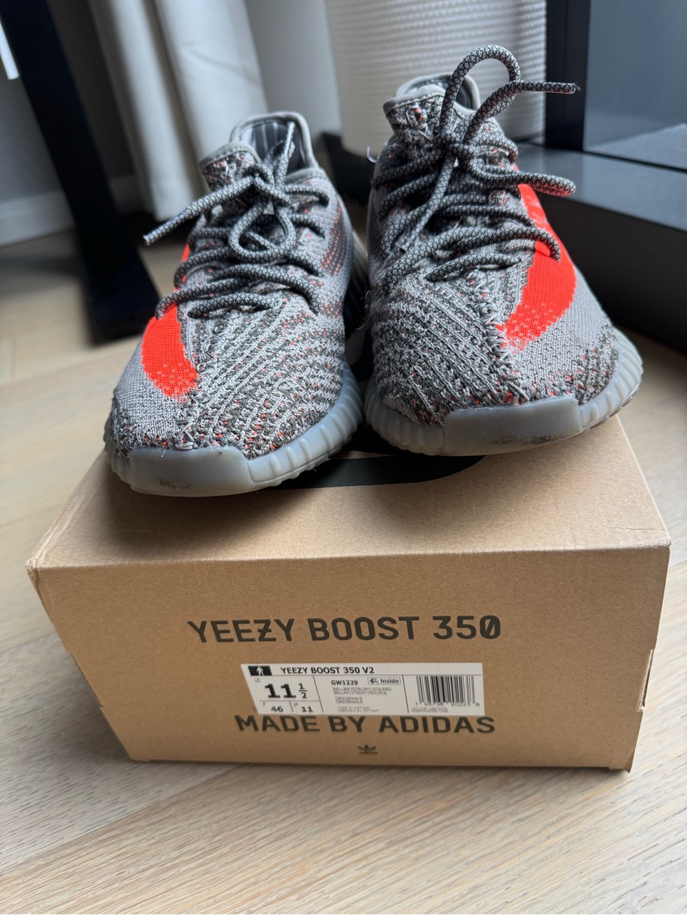 Yeezy Boost 350 V2 Gray with Orange Stripe Sneakers